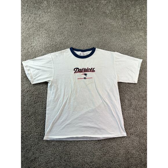 New England Patriots Shirt Mens Large White Blue NFL Football Casual FLAW - Picture 1 of 12